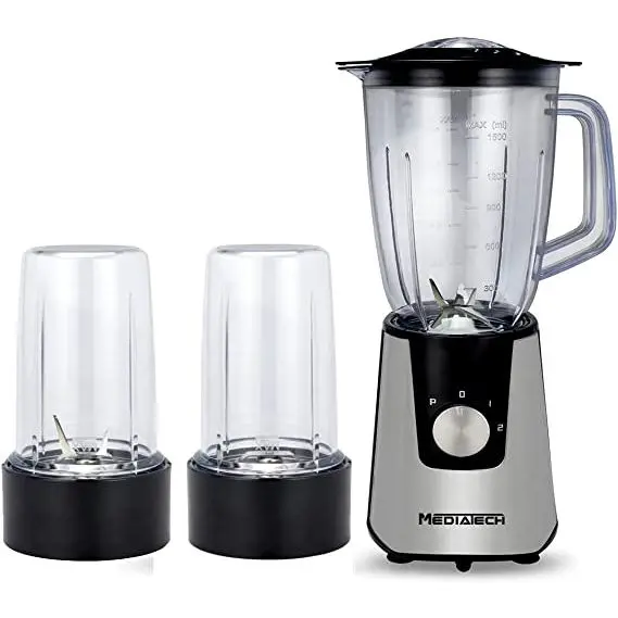 Media Tech 3 In 1 Blender, 600 Watt, Black x Silver - MT-B18