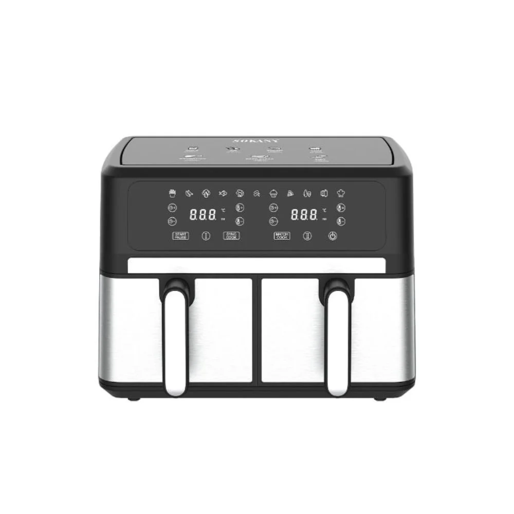 Sokany Air Fryer, Digital Screen, 2 Drawers, 3000 Watt, Black & Silver - SK-10041