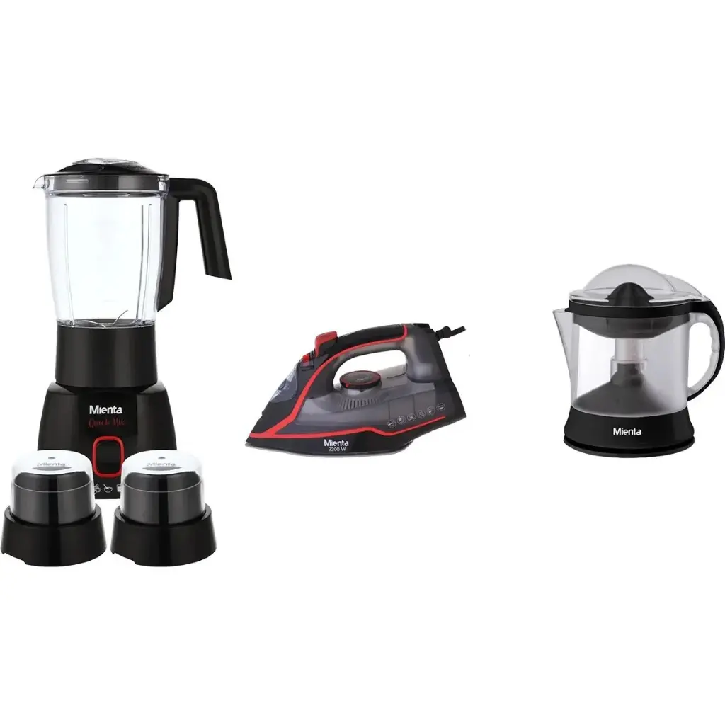 Mienta BIC3000A Bundle, Countertop Blender, 1.75 Liter - BL1361B with Steam Iron, 2200W - SI181438B and Citrus Juicer, 1 Liter - CP10308B