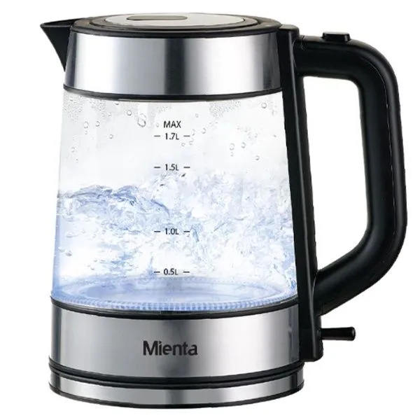 Mienta Verre Electric Kettle, 1.7 Liter, 2200 Watt, Black - EK201837A