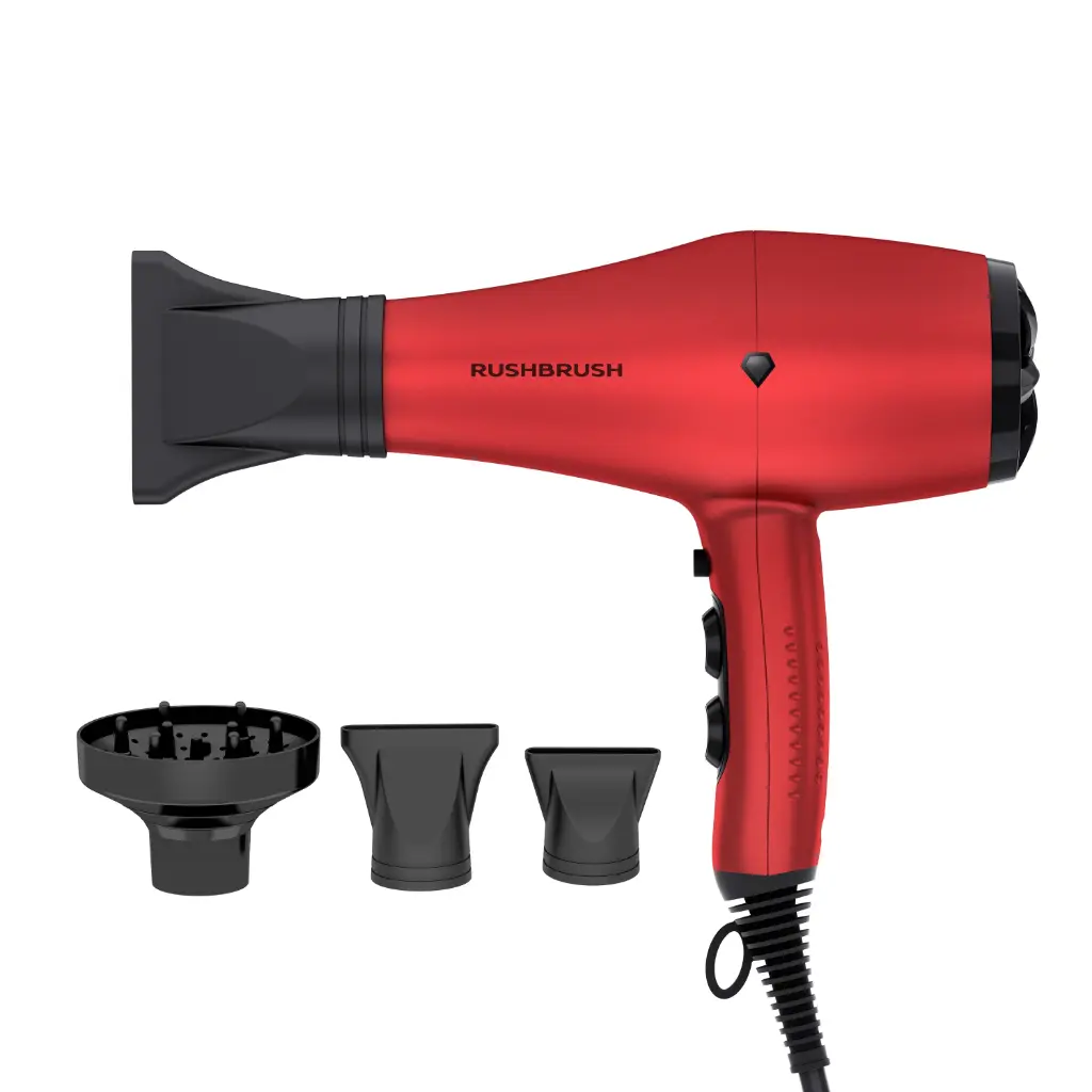 Rush Brush D3 K Hair Dryer with Attachments, 3000 Watt - Red 