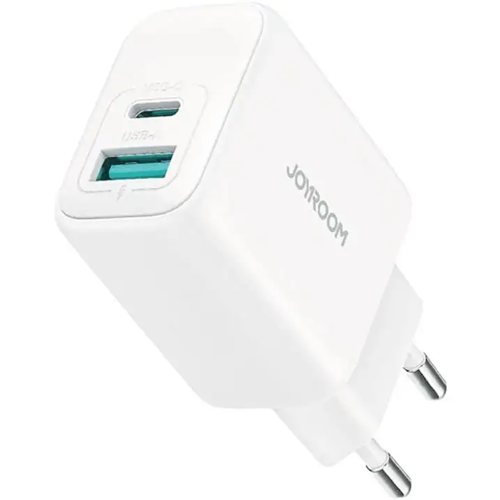 Joyroom USB-A+USB-C Wall Charger, 20 Watt, 2 Ports, White - JR-TCF21
