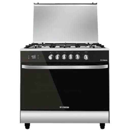 [6221103007022] Fresh Hummer Digital Gas Cooker, 5 Burners, 90 cm, Black Glass - 500006446