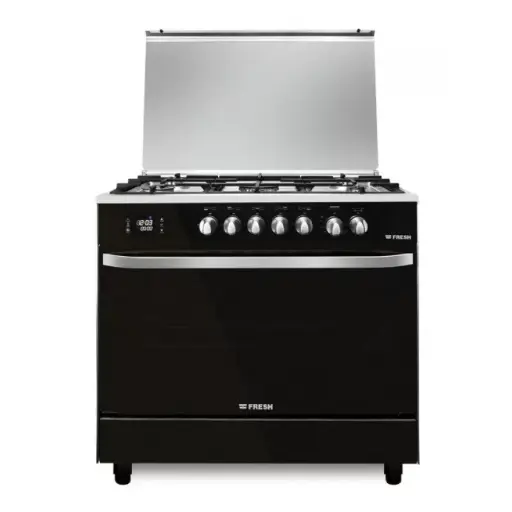 [6221103007008] Fresh Hammer Touch Digital Gas Cooker With Grill and Oven, 5 Burners, 90 cm, Black Glass - 500006372