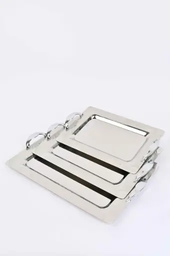 طقم صوانى ستانلس مرايا مستطيل فضى 6 قطع 222356