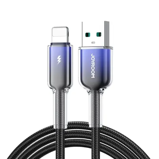 [S-A42] Joyroom Crystal-Clear Series USB-A to Lightning Data Cable, 1.2 Meter, 3A, Black - S-A42 