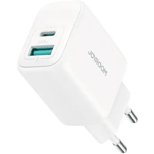 [JR-TCF21] Joyroom USB-A+USB-C Wall Charger, 20 Watt, 2 Ports, White - JR-TCF21